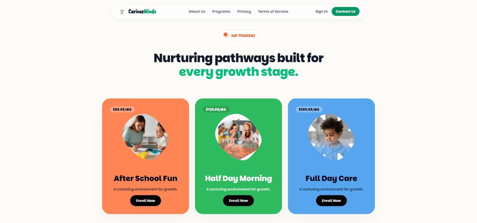 Curious Minds Daycare secondary screen